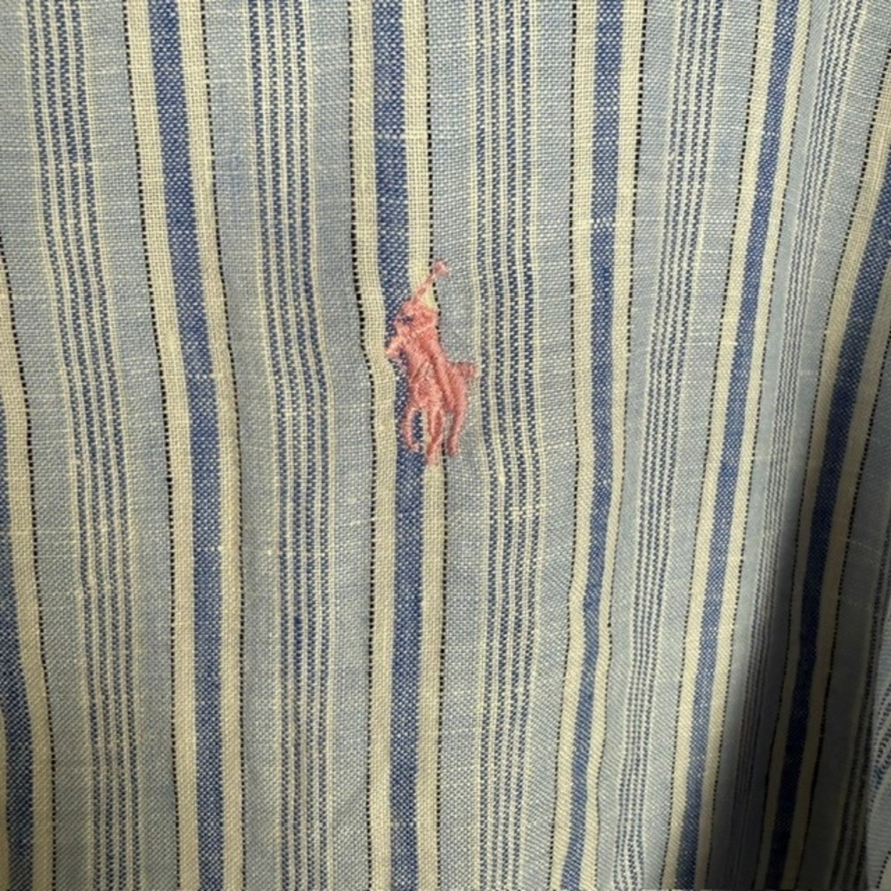 Polo Ralph Lauren Linen Button Down Shirt Striped Long Sleeve Blue Size Large - Picture 3 of 12